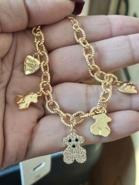 Gold-Tone Teddy Charm Bracelet - Made with Love